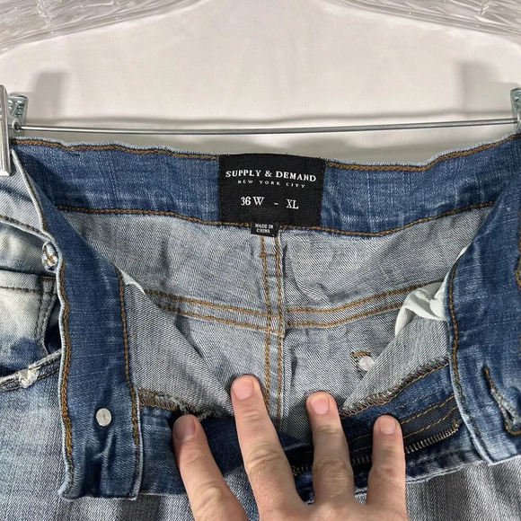 Supply & Demand Jeans Men's 36 XL Medium Wash Denim Distressed Button Zip - Picture 6 of 9